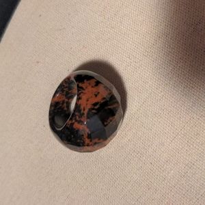 Faceted Obsidian Dome Ring With Orange Matrix Size 7